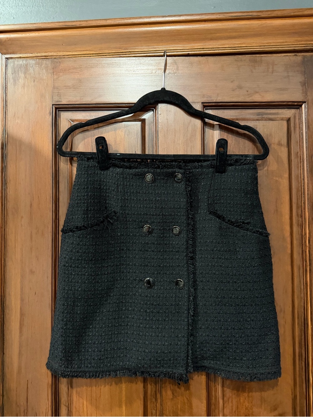 Anthropologie Black Tweed Double-Button Mini Skirt